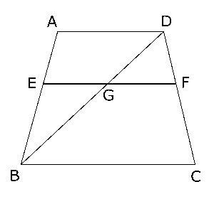 中学　数学　問題演習　平行線と線分の比を用いて解く問題の台形ABCDの図