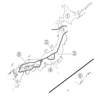 中学　社会　問題演習　日本の気候の地域区分を示した地図