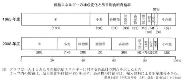 中学　社会　問題演習　供給エネルギーの構成変化と品目別食料自給率