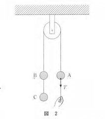 高校　物理　問題演習　滑車を使った3個の物体の力のつり合いの図