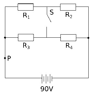 中学　理科　問題演習　4つの抵抗を接続した回路図