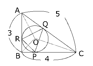 高校　数学　問題演習　三角比を使った問題の、△ABCとその内接円の図